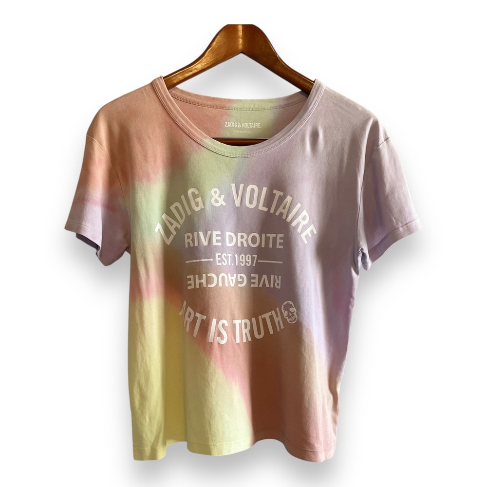 Zadig & Voltaire Marta Blason Tie Dye T-Shirt Pastel Pink Yellow Art Is Truth S